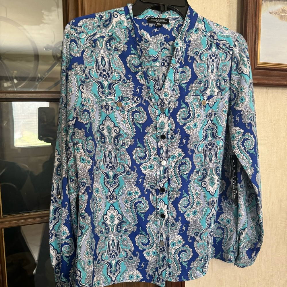 Notations Blue Paisley Button-Up Blouse